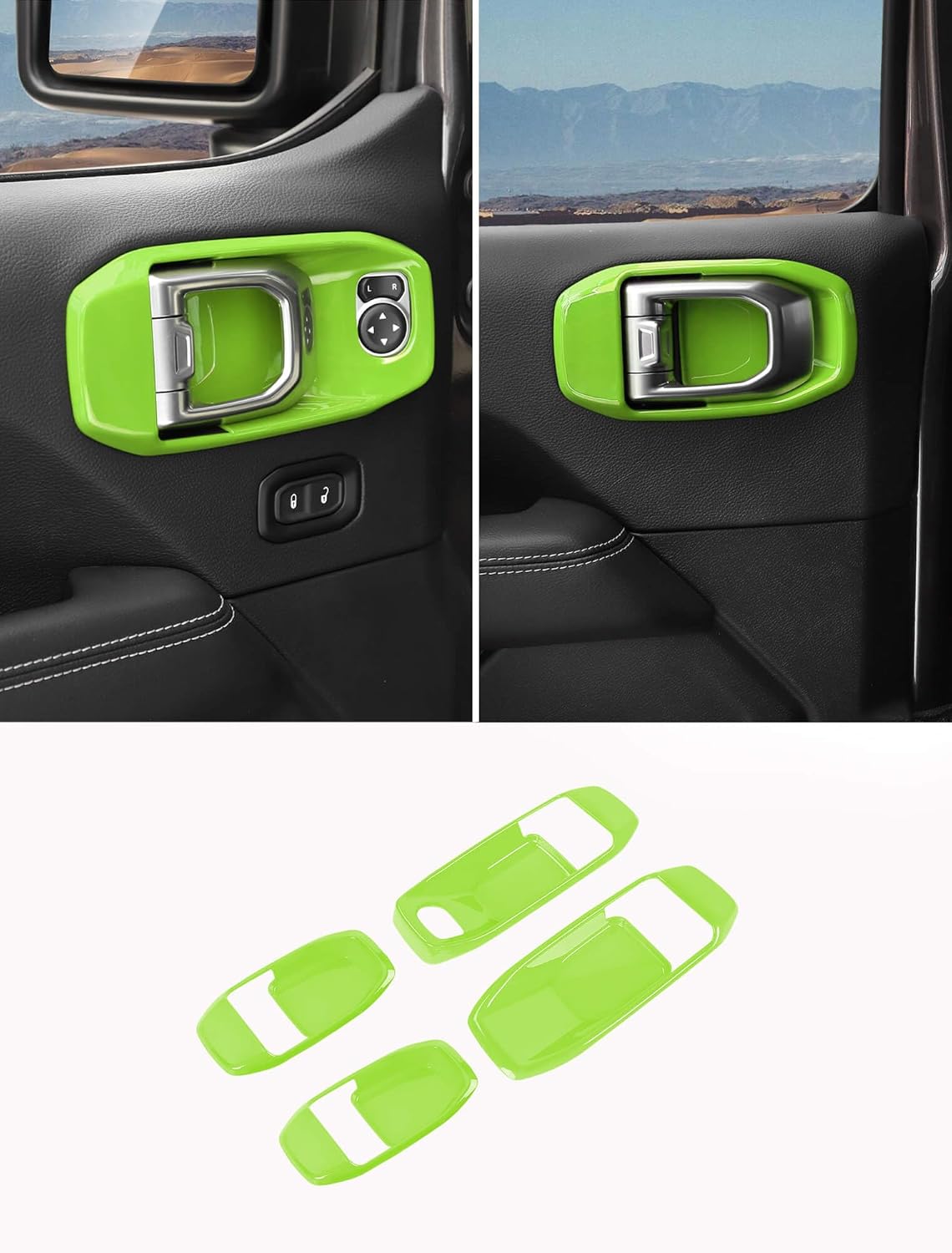 Savadicar Green Interior Accessories - Door Inner Handles Trim Set for 2018-Present Jeep Wrangler JL JLU 4XE & Gladiator JT - Solid Color Interior Decor Upgrade Option, 4-Piece
