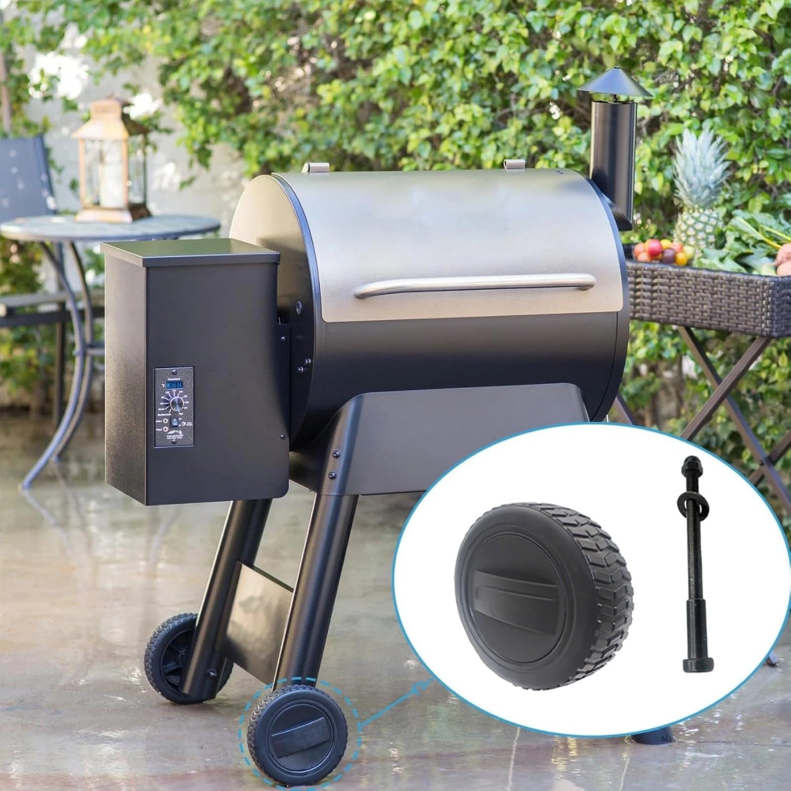 Rotelle silenziose in gomma per barbecue Traeger, 75 x 40 mm | Confezione da 2 ruote di ricambio silenziose in gomma per griglie Traeger, 75 x 40 mm, per ruote pesanti per un movimento
