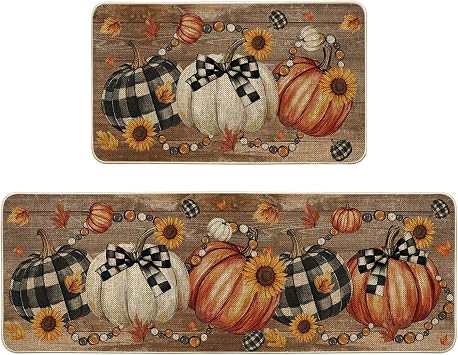 Artoid Mode Wood Beads Pumpkin Fall Kitchen Mats Set of 2-17x29+17x47