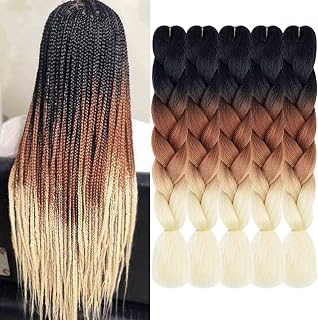AIDUSA Ombre Braiding Hair Blonde Braiding Hair Extensions 5pcs Synthetic Hair 24 Inch Ombre Brown Braiding Hair for Box Braids 3 Tones Crochet Braids 100g (#C15 Black to Brown to Blonde)
