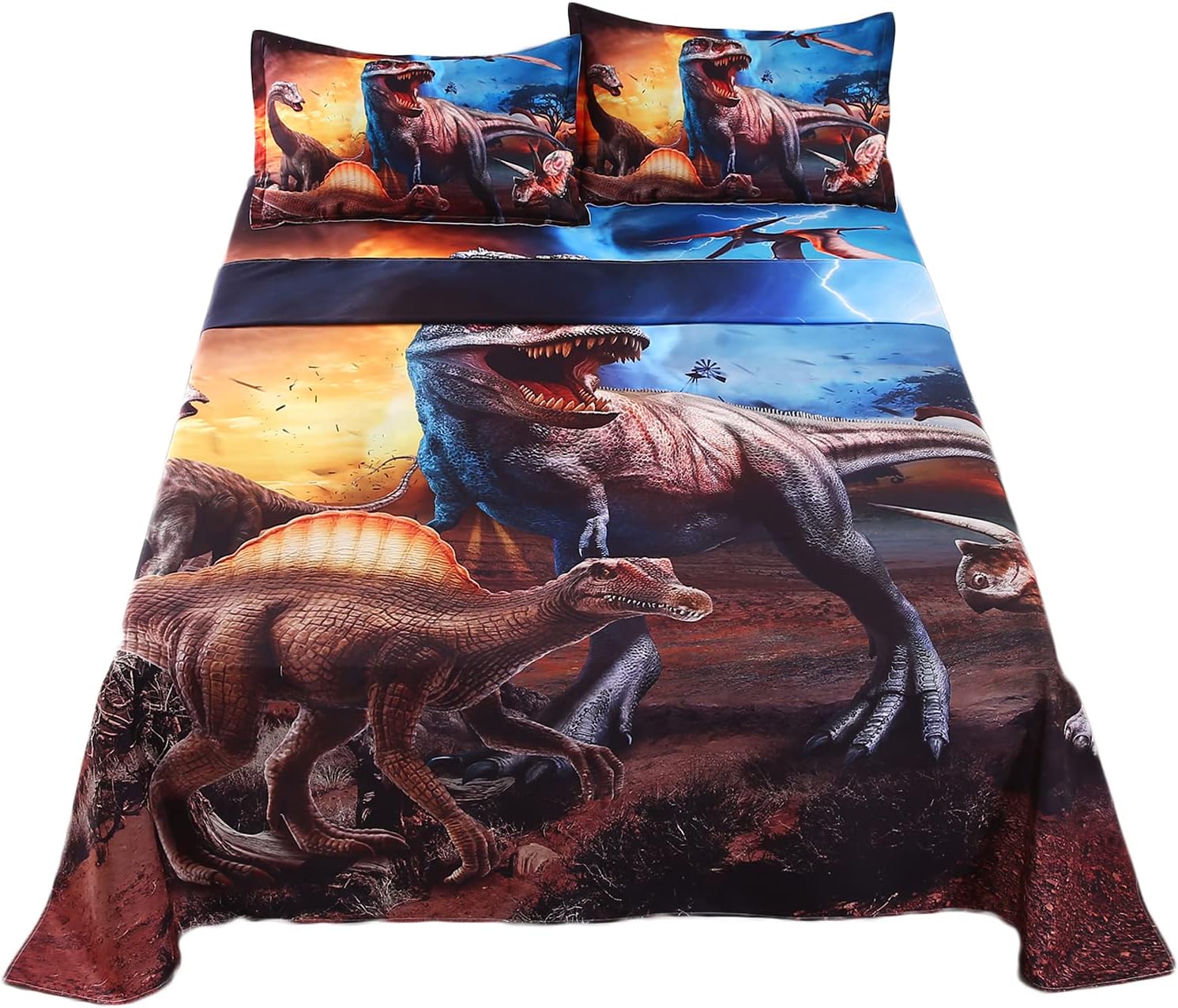 ADASMILE A & S Kids Bed Sheets Dinosaur Bedding Full for Boys Kids 4 Pcs Bed Sheet Set, Flat Sheet & Fitted Sheet & 2 Pillowcases Dinosaur Sheets for Boys Girls Toddlers Kids Bedding Set Room Decor
