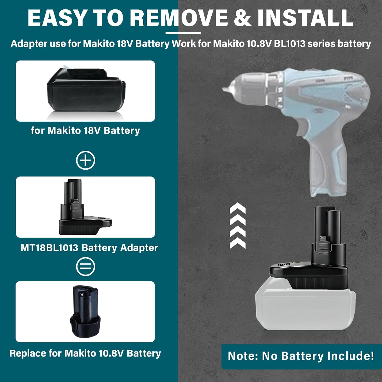 for Makita 18V to 10.8V Battery Adapter,for Makita 18V Battery Convert to Work for 10.8V BL1013 Cordless Power Tool