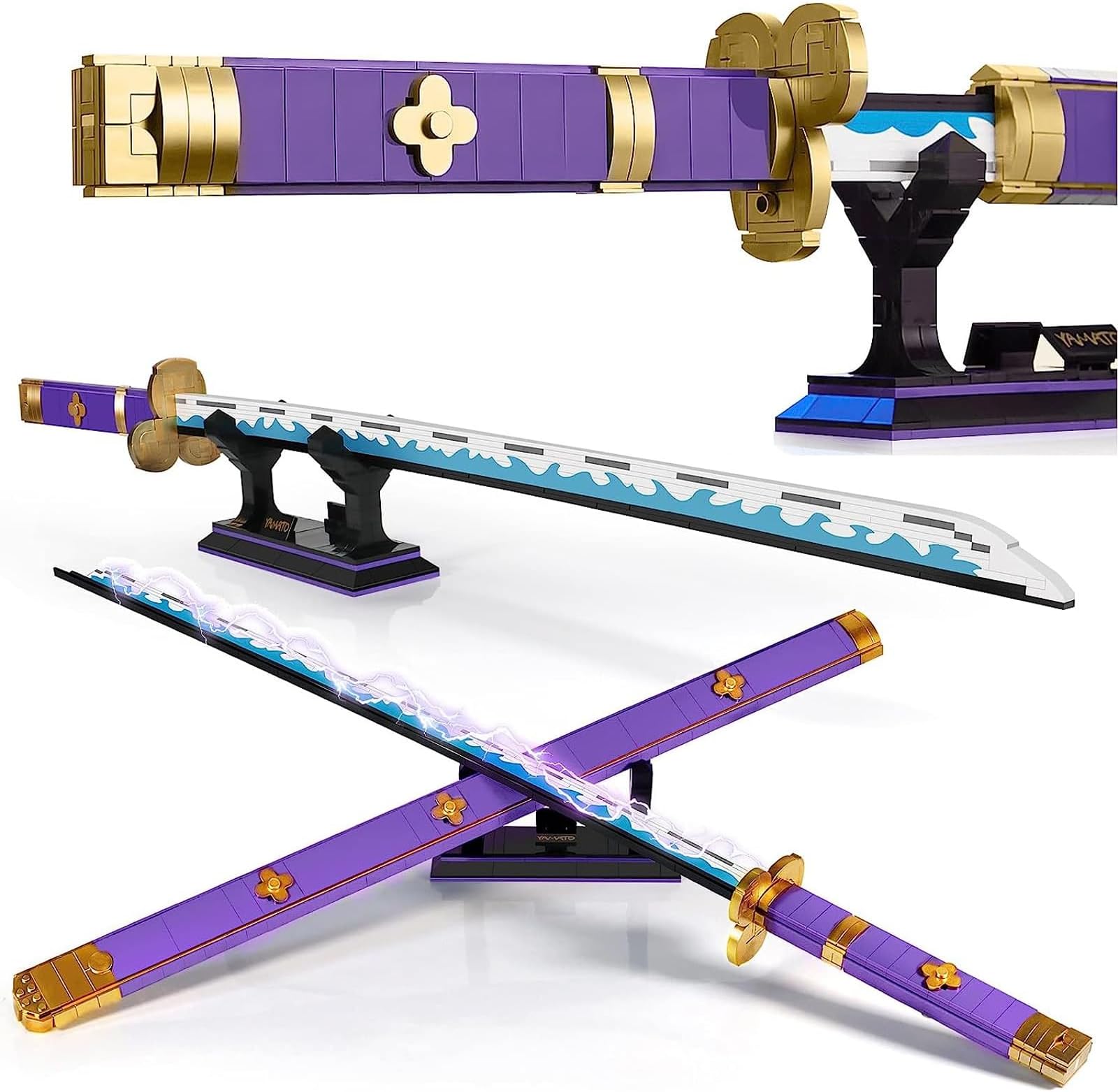 HIGH GODO Anime Cosplay Swords Building Set, 936 Piece One Purple Enma Zoro Sword 38.8IN with Scabbard and Bracket for Adults Teens 14+ (Roronoa Zoro Yamato Sword)