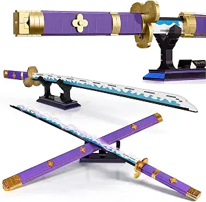 HIGH GODO Anime Cosplay Swords Building Set, 936 Piece One Purple Enma Zoro Sword 38.8IN with Scabbard and Bracket for Adults Teens 14+ (Roronoa Zoro Yamato Sword)