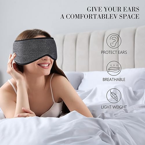 Miniatura 6 de FRESHME Máscara de ojos negra para dormir con cubierta para las orejas  Bloquea la luz contorneada noche antifaz para dormir con cubierta para las