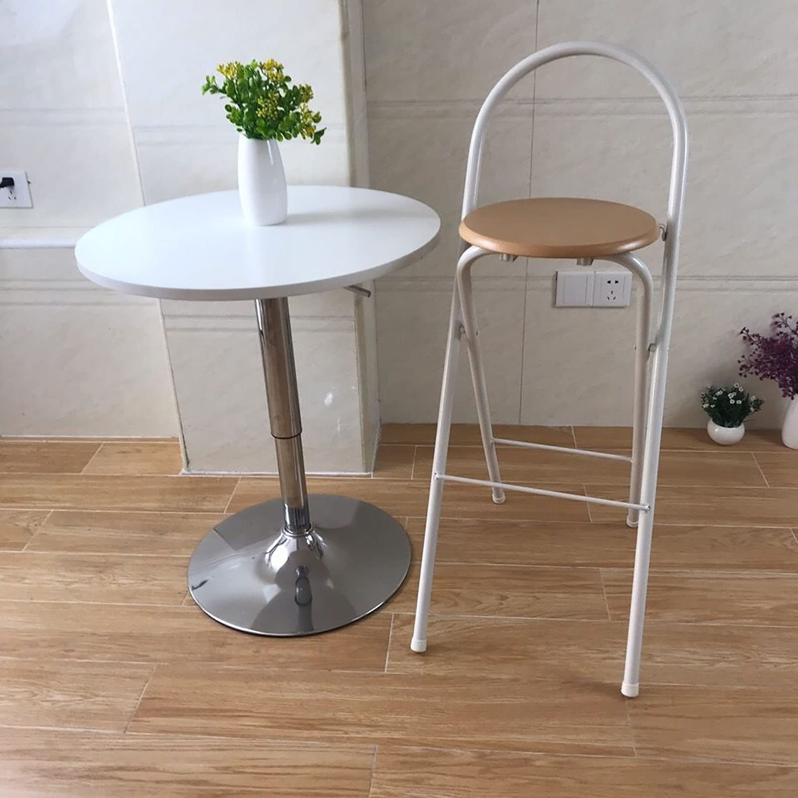 BEQLXTA Taburete de Bar Plegable con Respaldo y reposapiés, Taburete de Cocina de 24/26/28/30 Asientos, Taburete de Bar para el hogar, Cocina, Desayuno, Blanco, 65 cm (26 Pulgadas)
