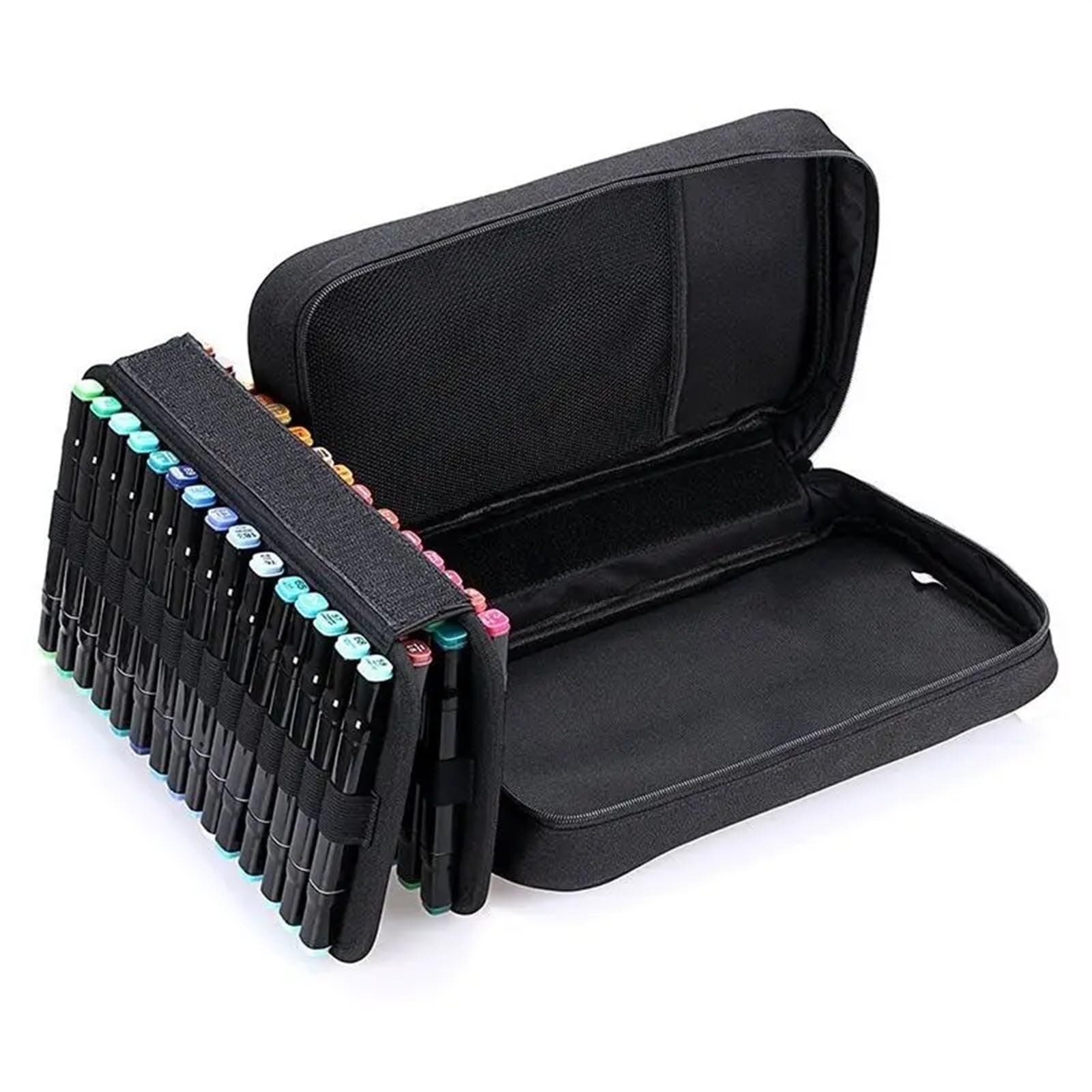 Trousse Crayon Sac de Rangement for marqueurs en Toile à 40/60/80 Trous, étui à stylos créatif Amovible et Pliable(Black 40 Holes)