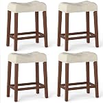 Giantex 24" Bar Stools Set of 2, Upholstered Counter Height Saddle Bar Stools with Footrest and Wood Legs, Farmhouse Button Tufted Backless Barstools for Kitchen Island, Dining Room, Cafe, Beige
