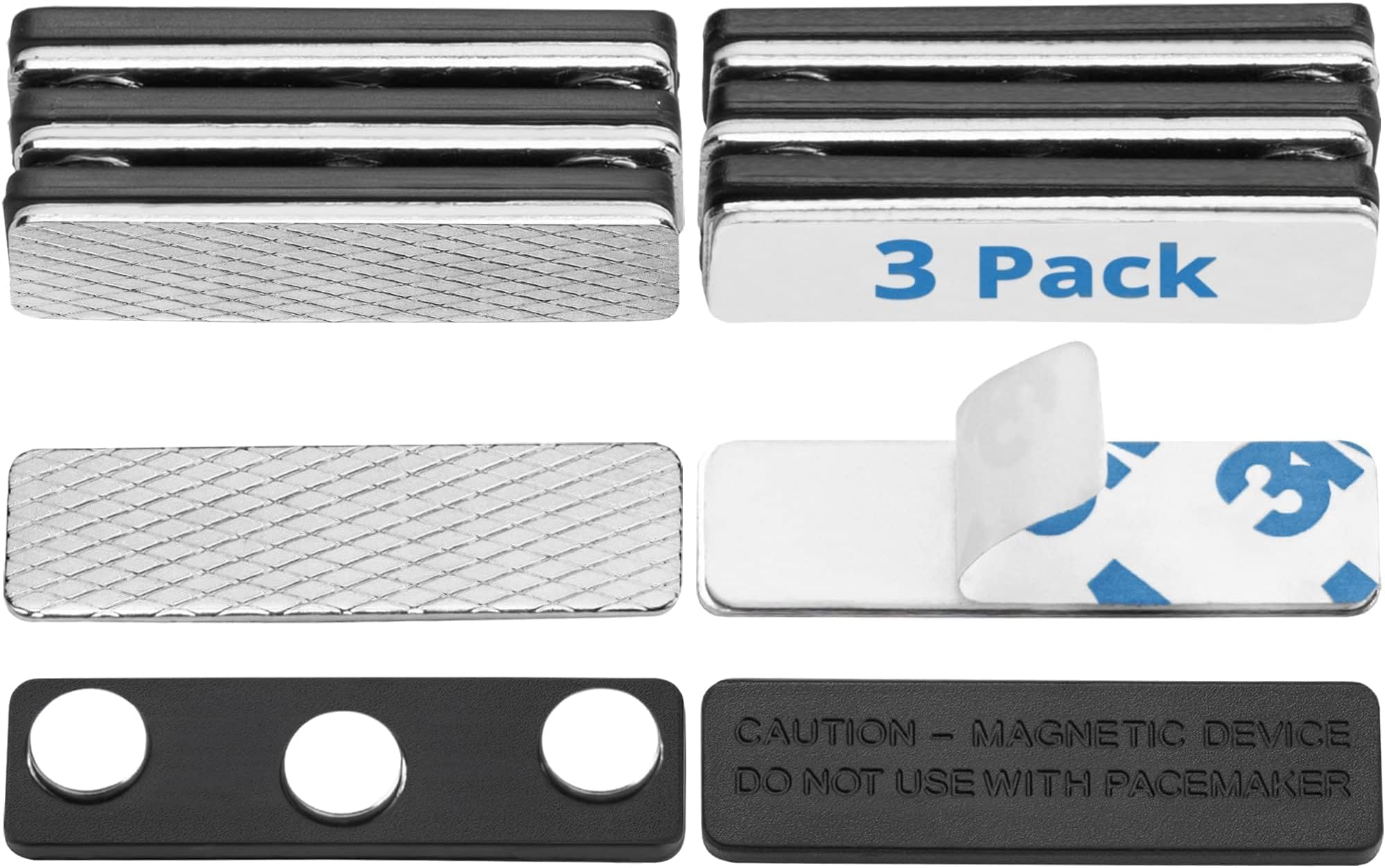 Mata1-USA (3 Badge Holder Magnets, 1.75 x 0.5 inches), Name Tag Magnet Backs w/ 3 Extra-Strong Neodymium Magnets for ID Badge Holders