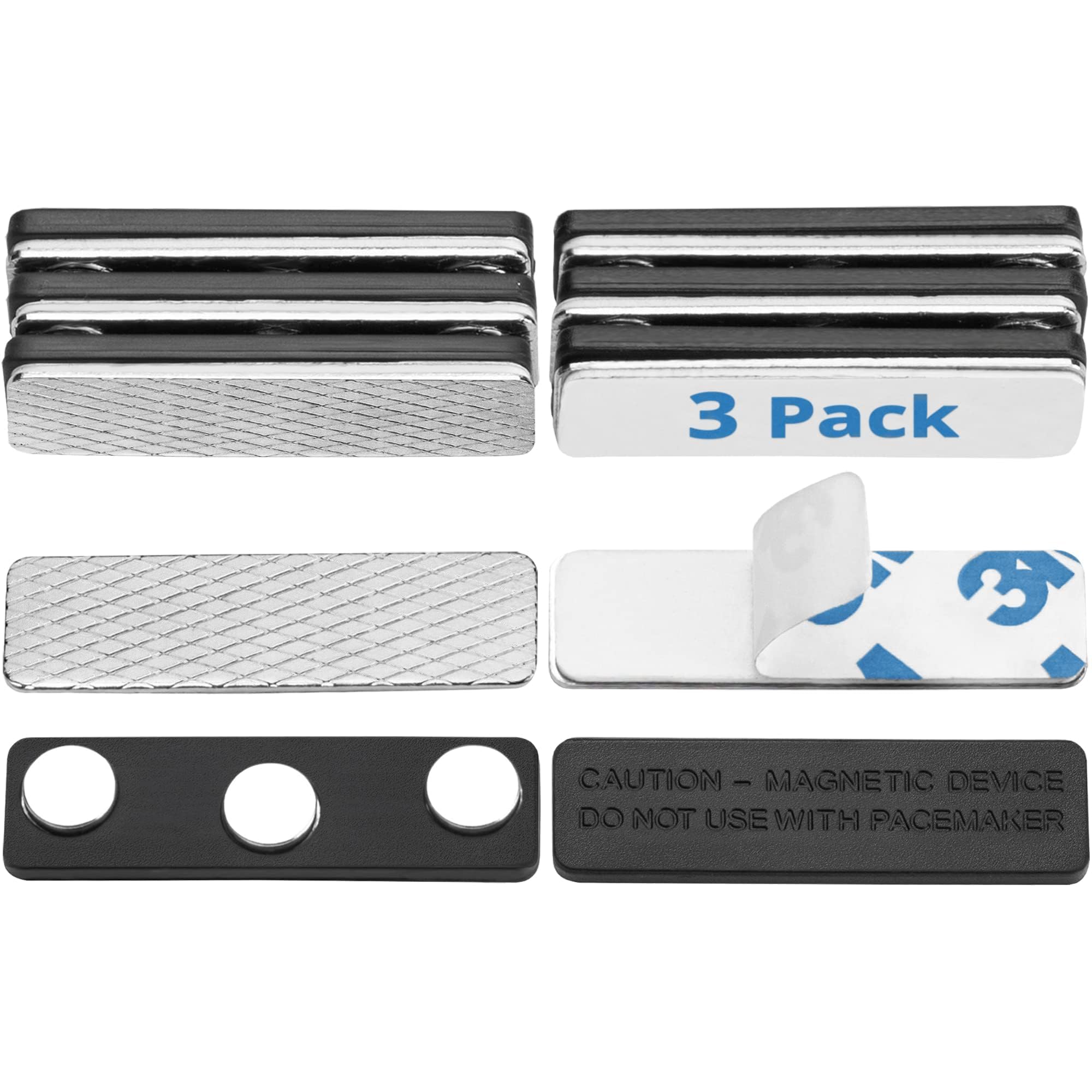 Mata1-USA (3 Badge Holder Magnets, 1.75 x 0.5 inches), Name Tag Magnet Backs w/ 3 Extra-Strong Neodymium Magnets for ID Badge Holders