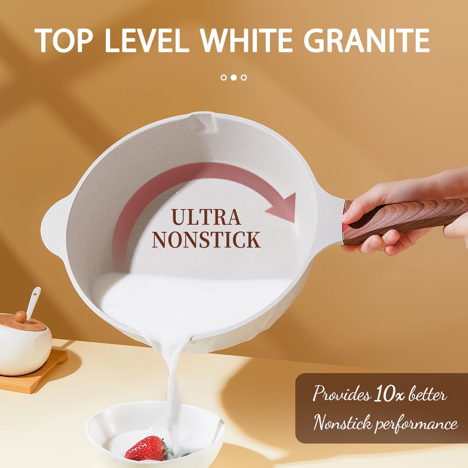Non Stick Frying Pans 9.5" Kitchen Cooking Frying Pan, PansClassic White Granite Nonstick Deep Frying Pan with LidCompatible with All Stovetops (Gas, Electric & Induction), PFOA Free