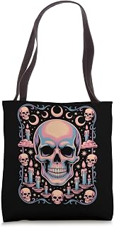 Mystical Moon Phases Witchy Skull Candle Goth Occult Magic Tote Bag