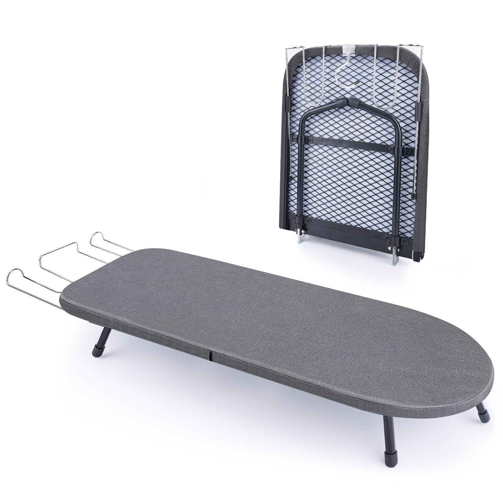 Tabla de planchar de mesa con soporte de hierro, mini tabla de planchar pesada con cubierta resistente al calor, pequeña tabla de planchar portátil plegable para dormitorios, apartamentos y viajes, 81