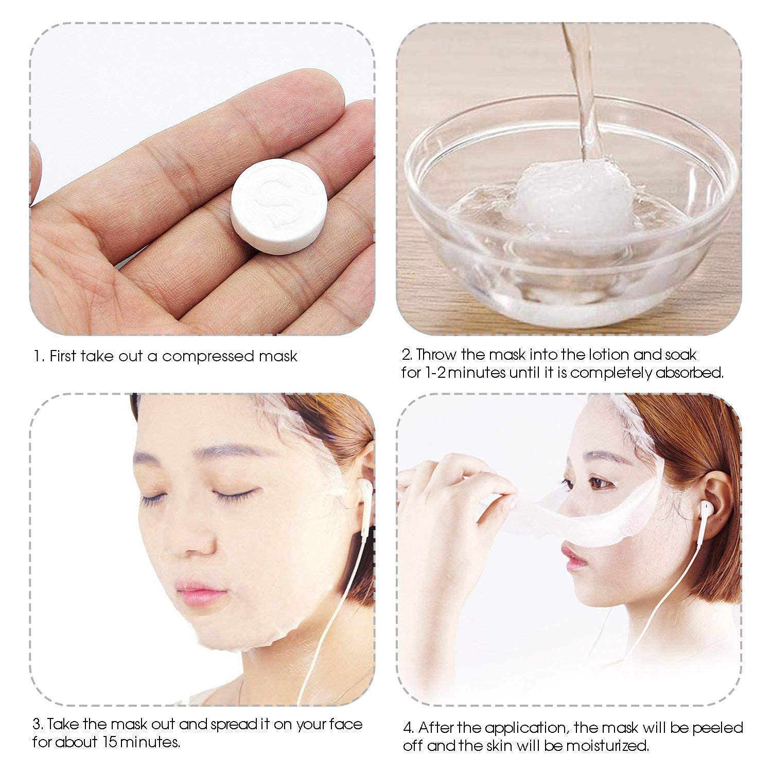 HOUSE HATCH Compressed Facial Sheet Mask Tablets, DIY Facial Paper for Spa & Skin Care, Pack of 50 4