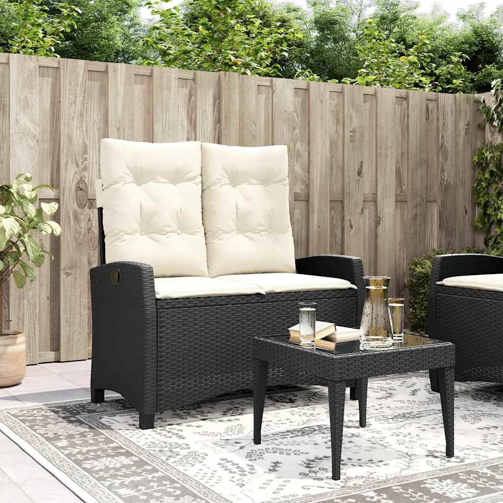 Banco de jardín ajustable negro con cojín de ratán para relajarse en el patio de casa