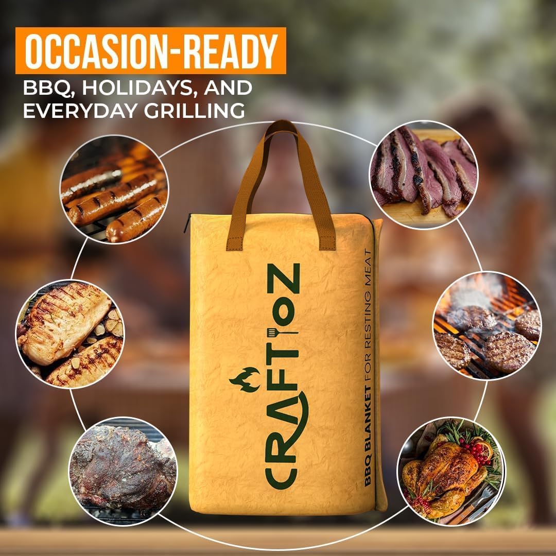 BBQ Blanket for Resting Meat, 22 Inch Brisket Includes Butcher Paper & Silicone Brush, Dual Aluminum Insulated BBQ Blanket Bag, Reusable Smoker Accessories for Brisket, Meat Resting Bag - Image 7