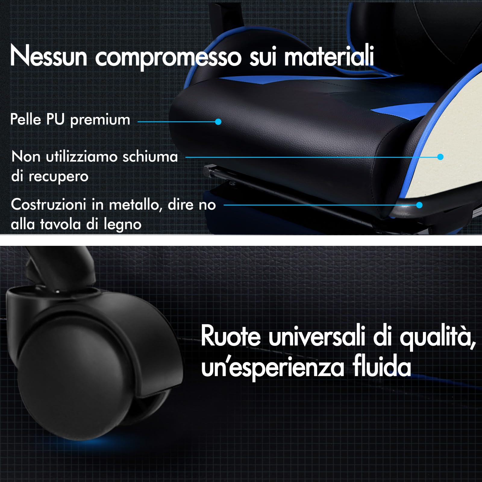 ALFORDSON Sedia Gaming Massaggiante, Sedia Gamer Professionale, Cuscino Lombare & Poggiatesta, Poltrona Ergonomica da Ufficio con Poggiapiedi, Portata 180 kg, Regolabile 90-150°, Similpelle(Blu)
