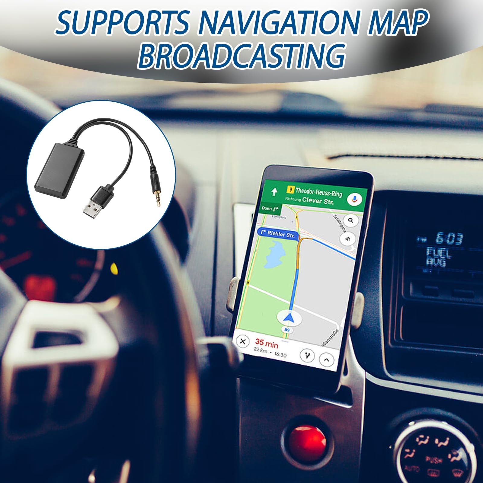 1 PCS Car Bluetooth AUX Adapter, Fits BMW Car Accessories, 3.5mm AUX Wireless Bluetooth Cars Audio Adapter for Music, for BMW E90 E91 E92 E93 and Other Models, Compatible with iPhone iOS 10+ - 3