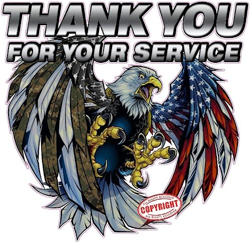 Screaming American Flag Bald Eagle Military Thank You for Your Service Decal (24" x 24")
