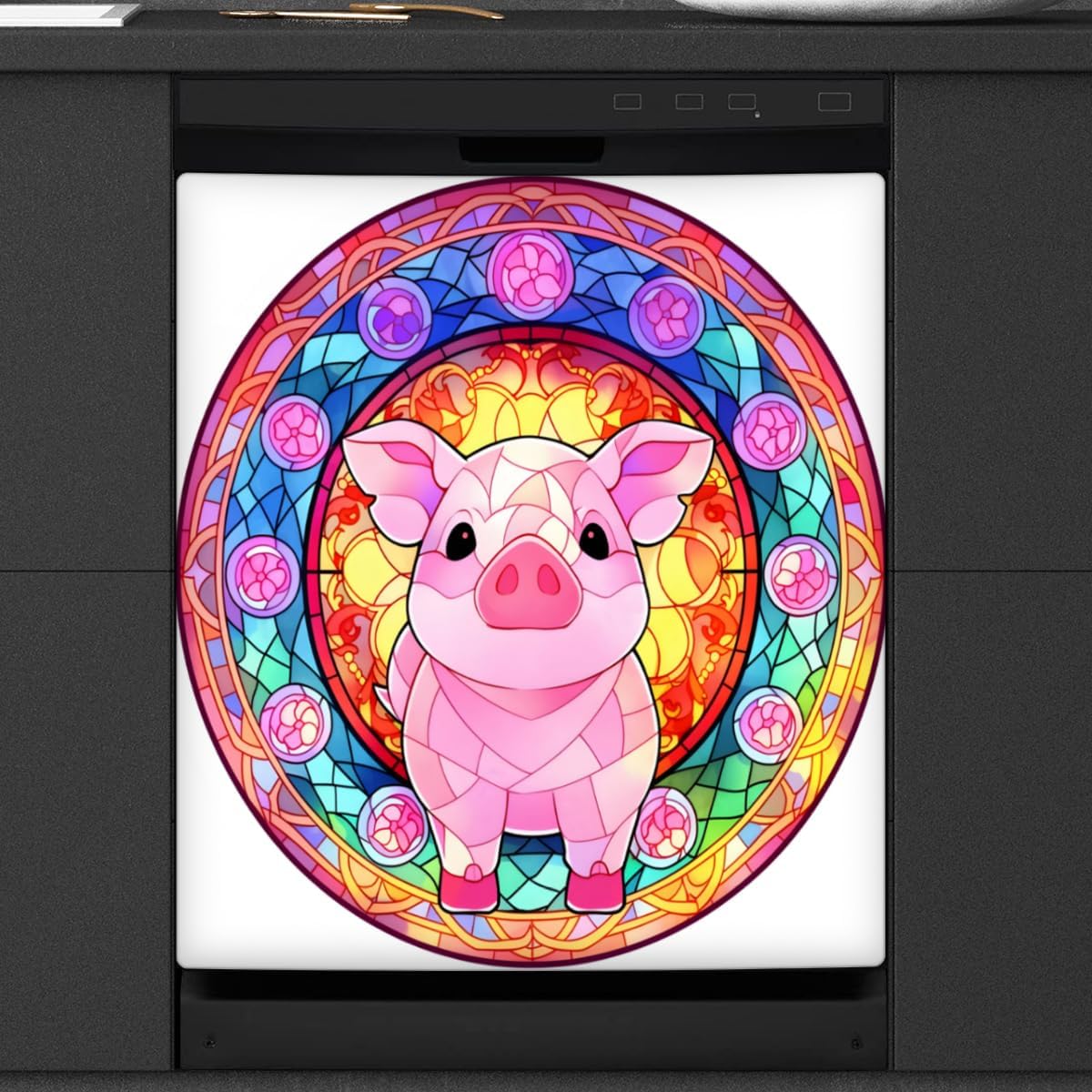 Piggy Animal Flower Mandala Dishwasher Magnet Cover Reusable Decorative Magnetic Door Cover Dishwasher Covers for The Front Magnetic Kitchen Refrigerator Appliance Decor 23 x 26 Inches