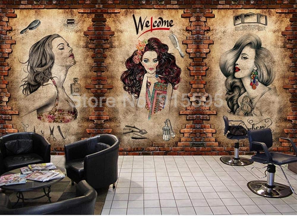 Papier peint panoramique salon de coiffure photo personnalisée effet brique 3D 350x245 cm