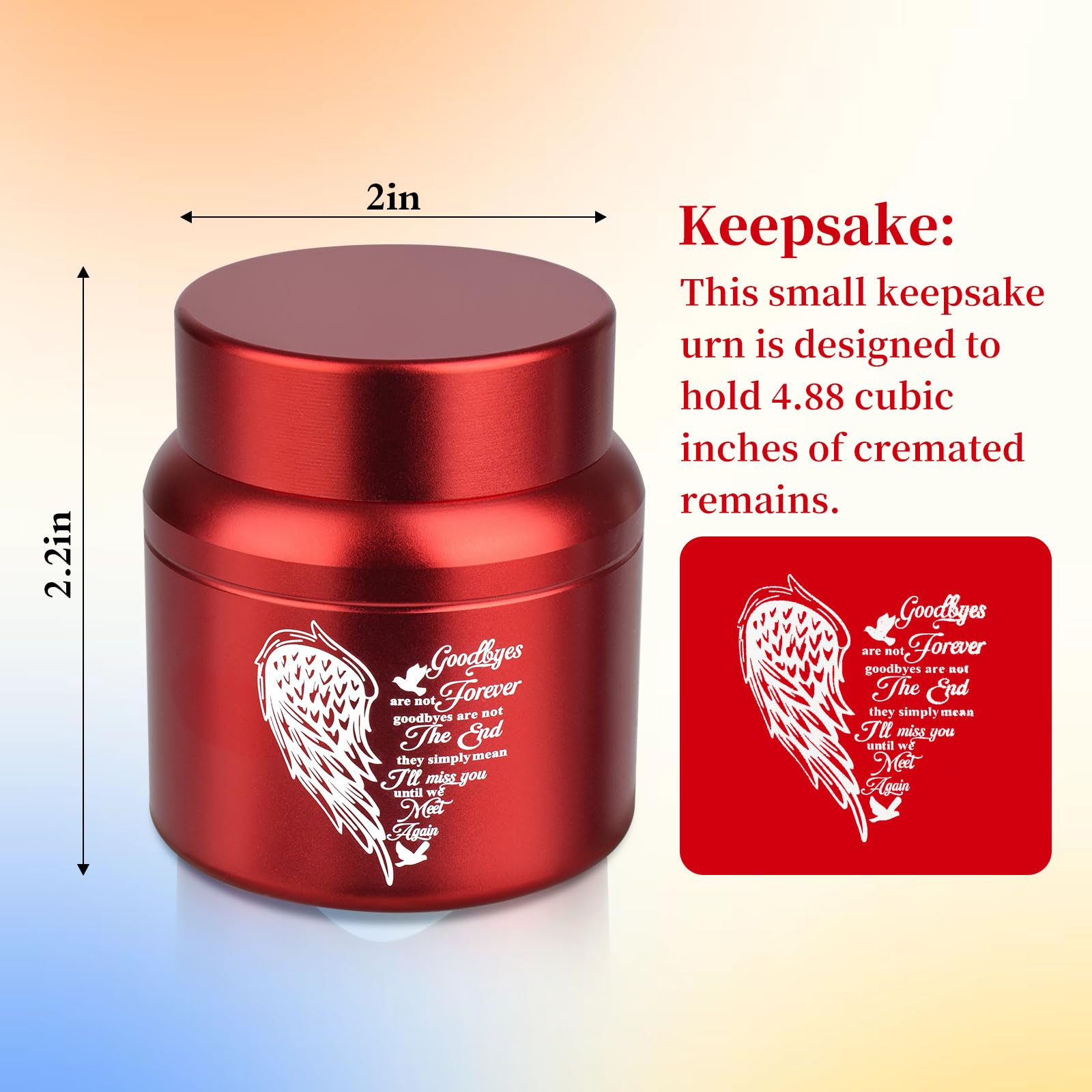 Small Urns for Human Ashes Keepsake, 2.2 Inches High Decorative Mini Cremation Urn for Men & Women, Pets - Red
