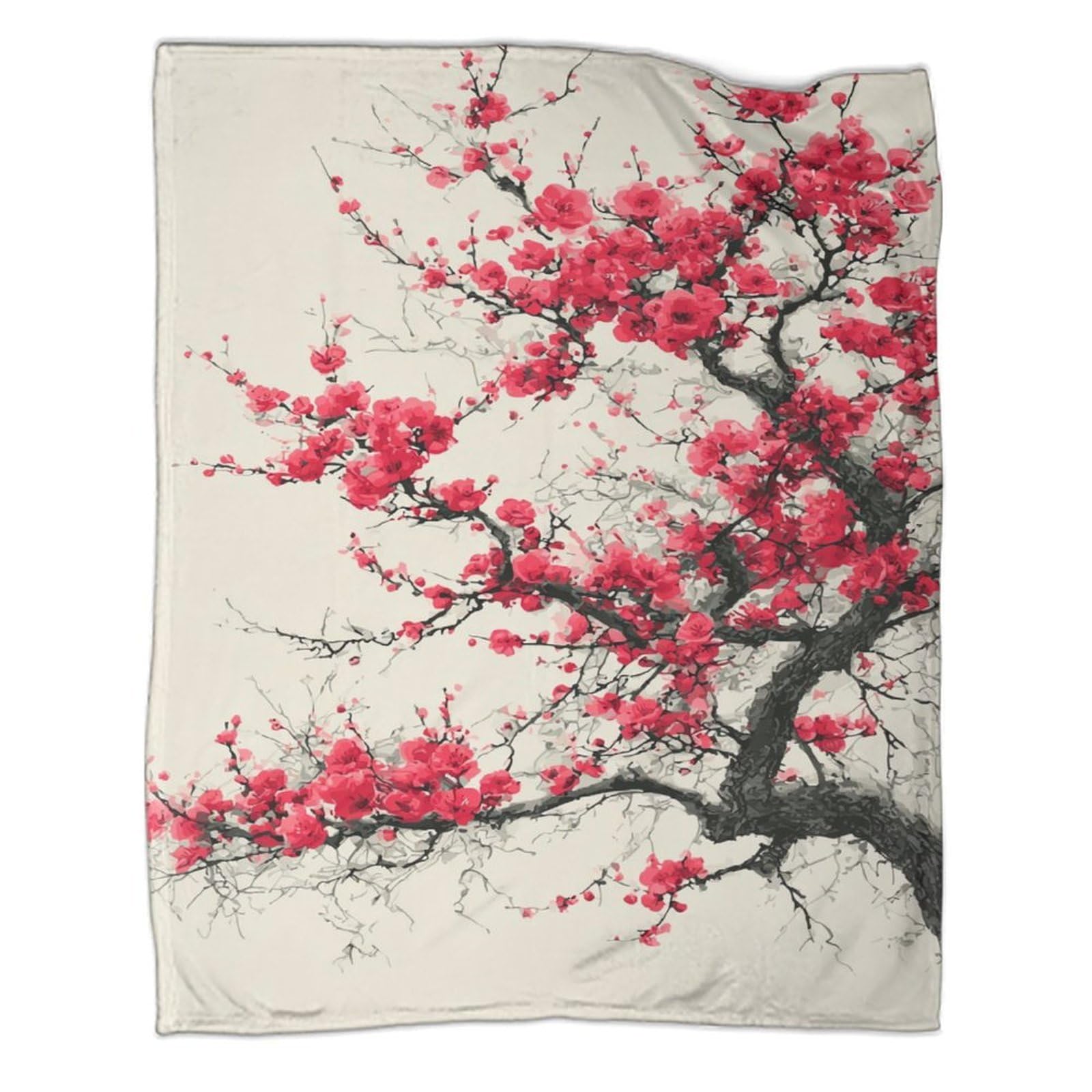 kaiyun A Red Plum Blooms in The Sky Home Use Bedding 3D Digital Printed Plush Bed Blanket Sofa Throws 50x60inch(127x152cm)