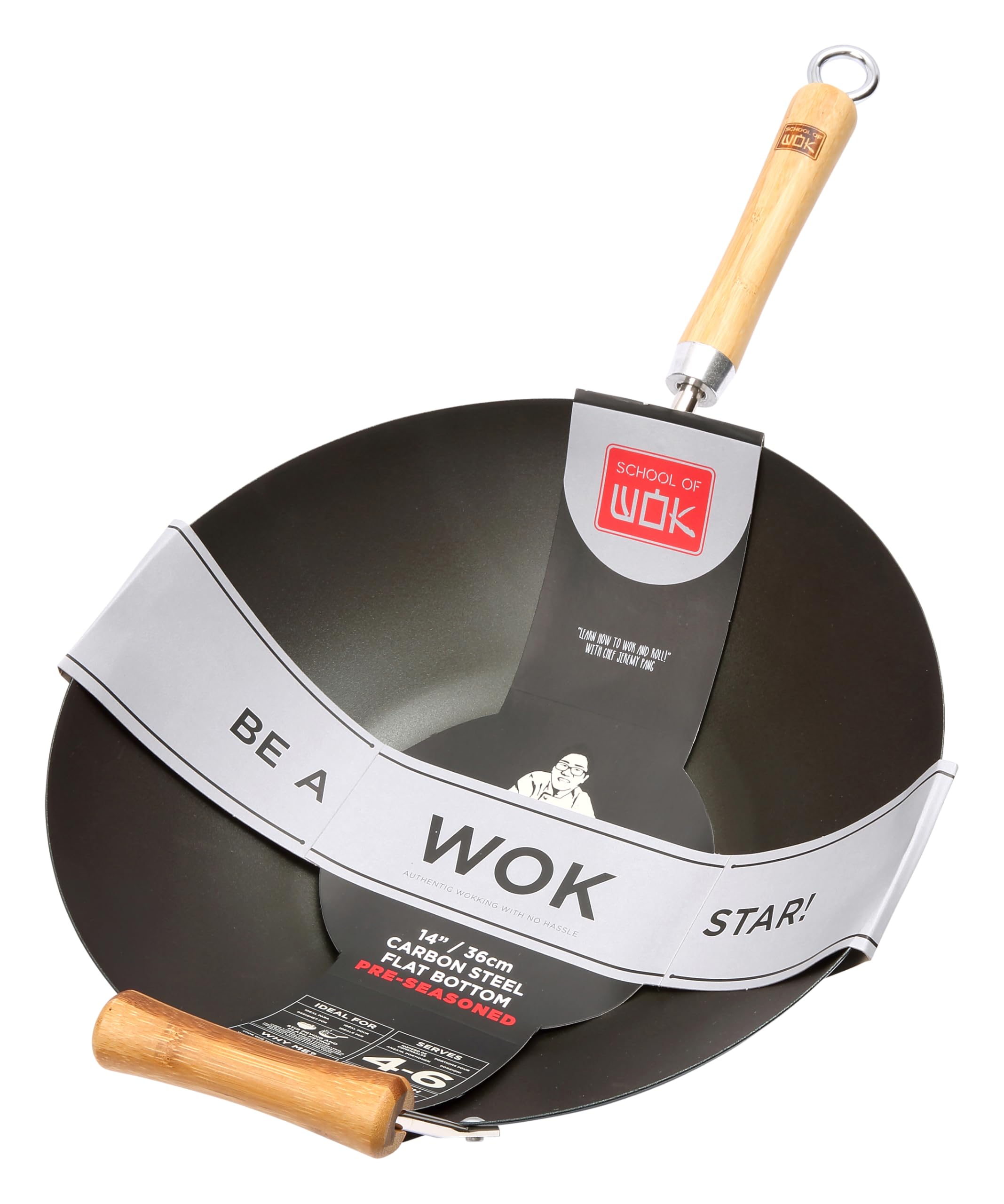 Dexam School of Wok 14"/36cm Pre-Seasoned Carbon Steel Wok