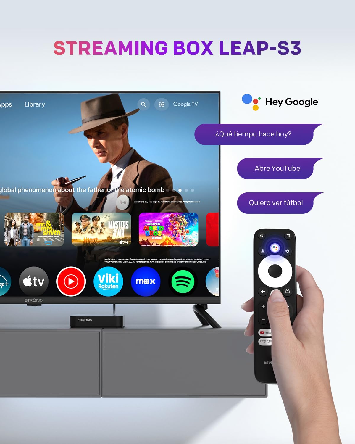 Leap-S3 4K UHD Google TV Streaming Box con Puerto Ethernet, 2 GB de RAM + 16 GB de Almacenamiento, Chromecast Integrado, WiFi, Control por Voz de Google, HDR10+