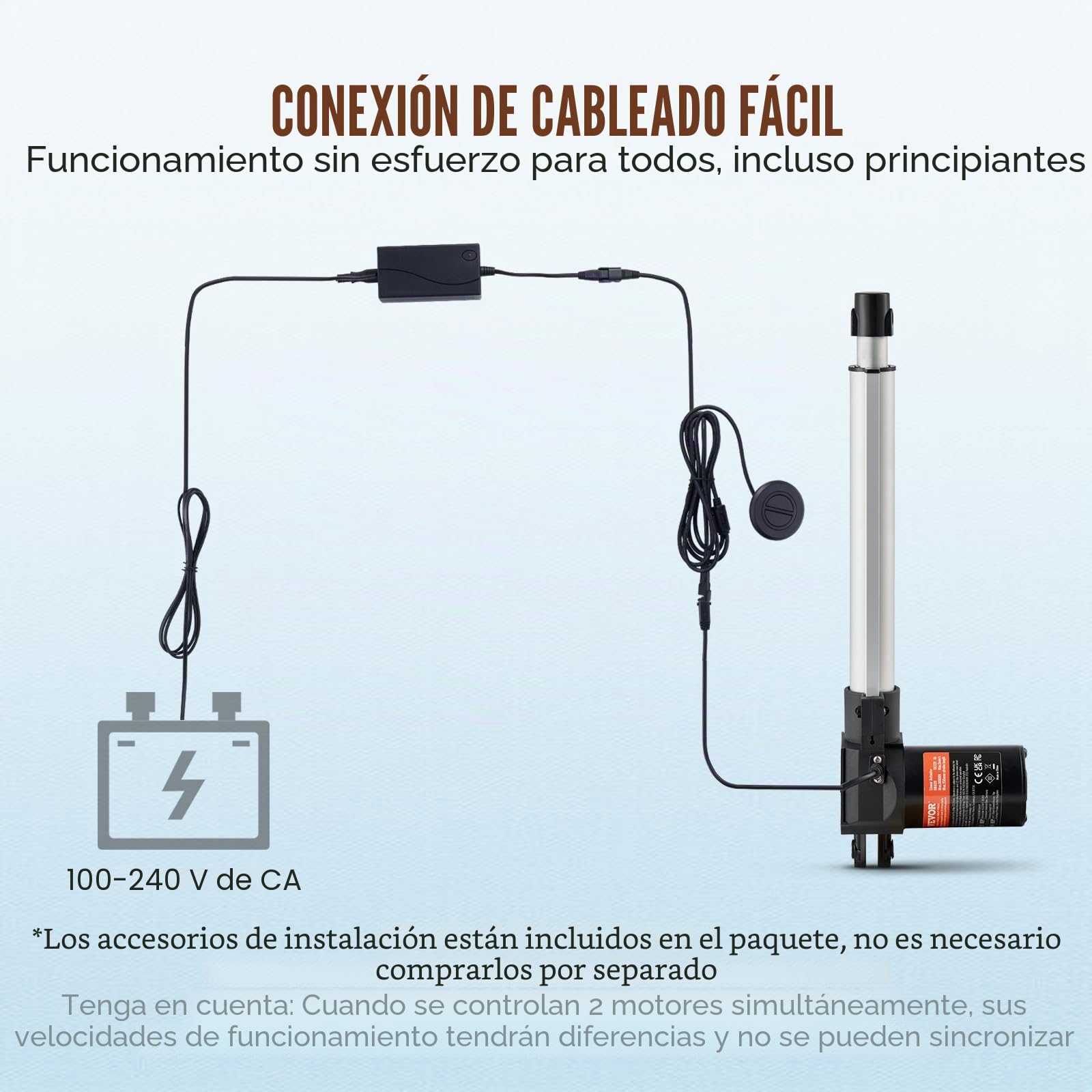 VEVOR Actuador Lineal 250 mm 24 V 25 mm/s 220 lb 1000 N IP44 para Elevación TV Mesa Sofá