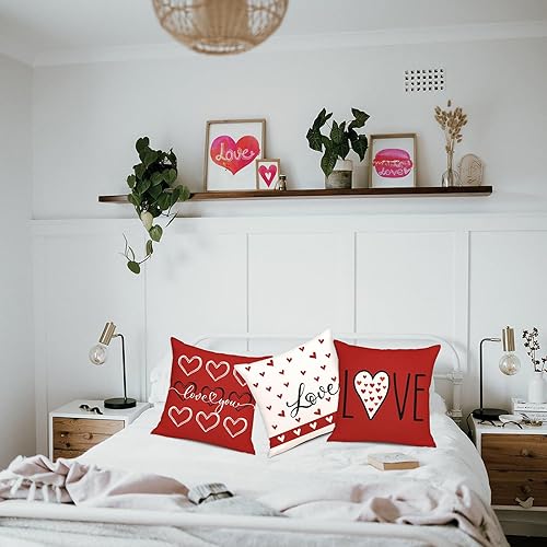 Miniatura 6 de Geefuun 4 fundas de almohada rojas para el día de San Valentín, funda de cojín de lino de San Valentín de 18 x 18 pulgadas, decoración de regalo de