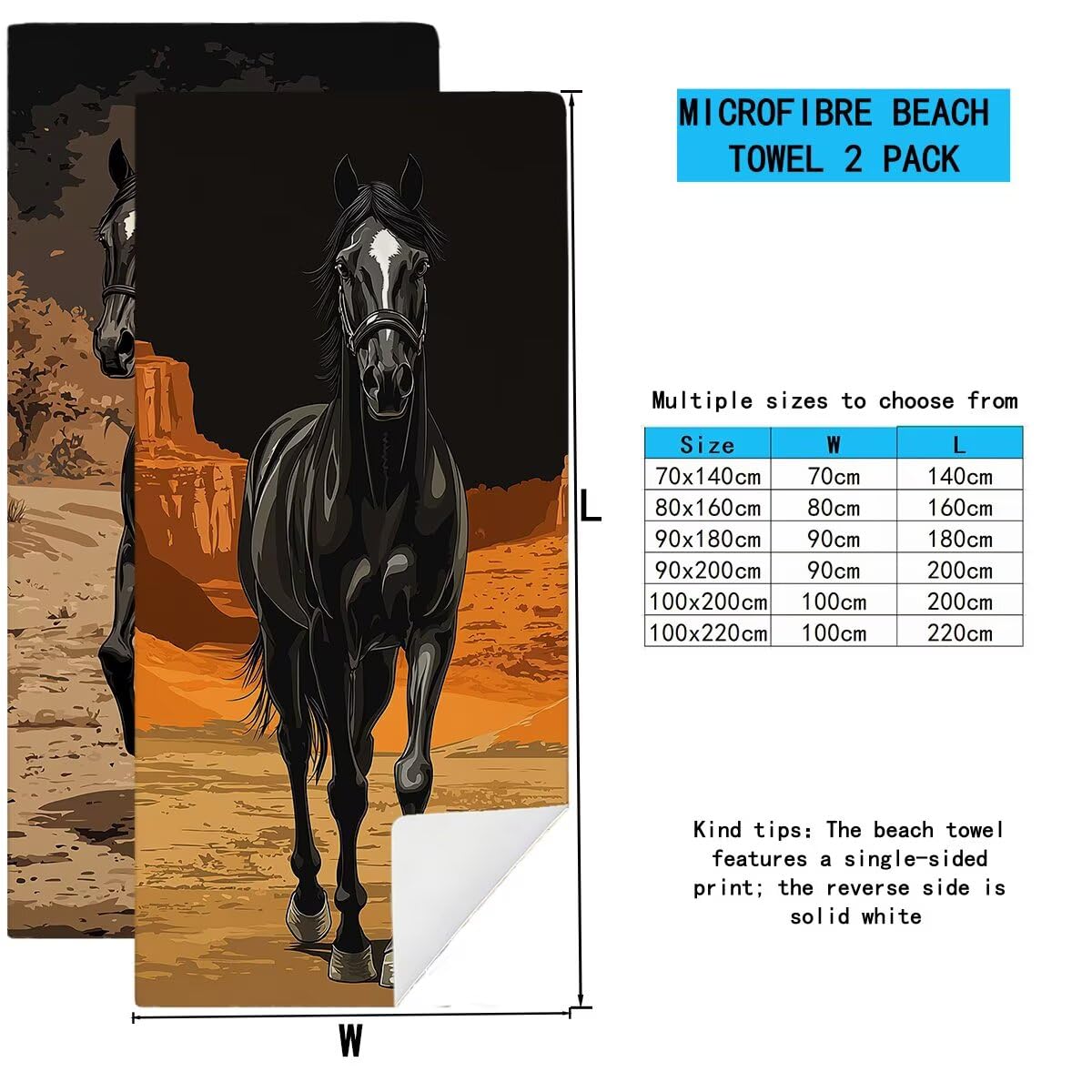 Toalla Playa 100x220cm, Juego de 2 Toalla Gimnasio Hombre Mujer, Secado Rapido Toallas Microfibra Grande, Suave y Ligera Antiarena Toallas de Playa Microfibra para Viaje, Regalo Mujer (Caballo) -4277