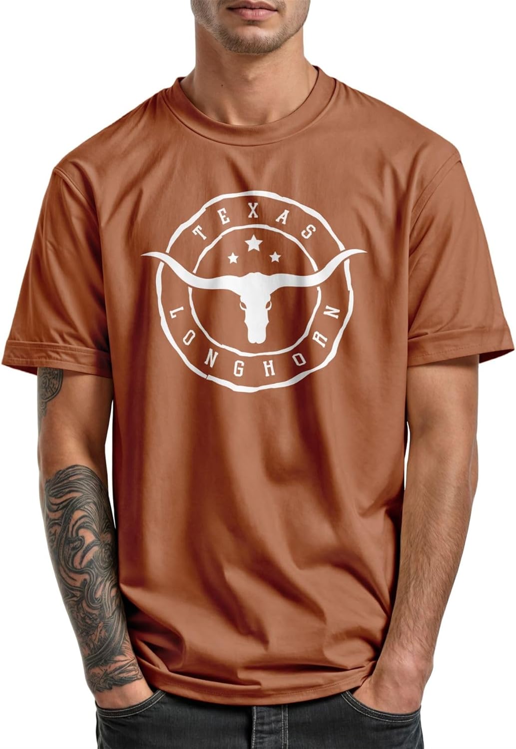 Texas Longhorn Logo Tshirt for Men, Unisex Short Sleeve Top, Classic Crewneck Top - Image 2