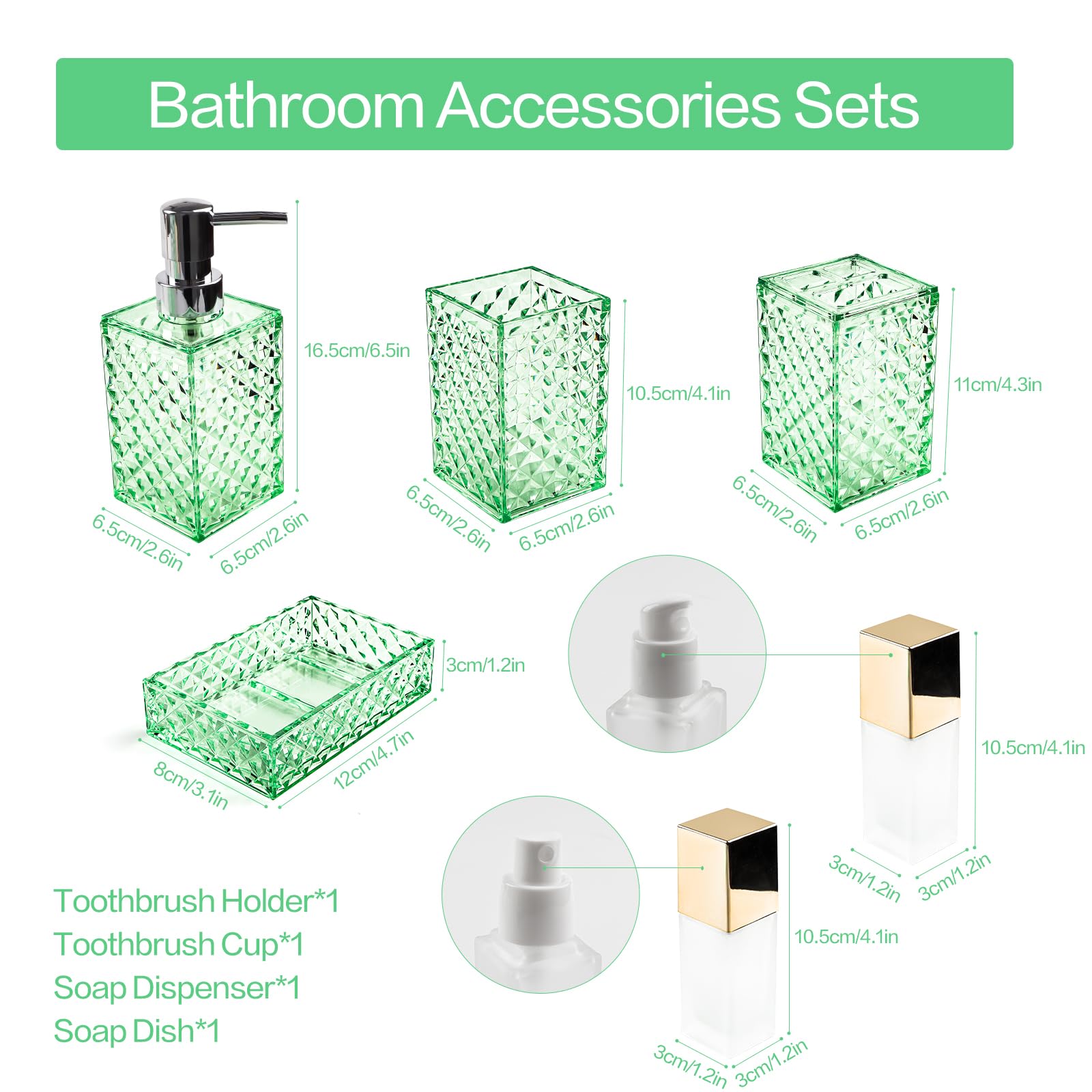 HBlife Badezimmer Set Salbeigrün – Seifenspender, Zahnbürstenhalter, Becher, Seifenschale Aus Acryl (Boho Style)