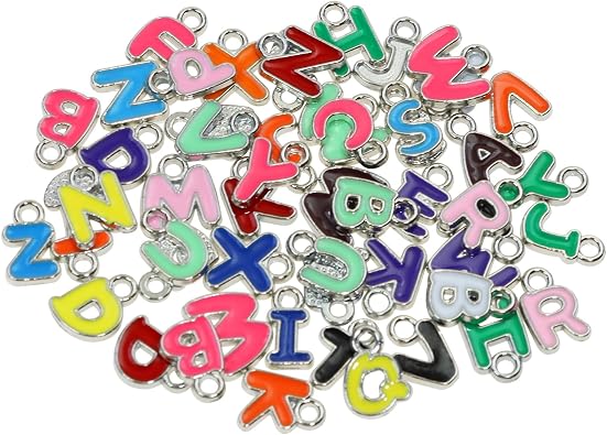 Tupalizy Mini Letter Charms Enamel Alphabet Beads Colorful Metal A-Z Pendant for Bracelets Necklaces Jewelry Making Keychains Cup DIY Crafts Gifts Accessories Party Favors