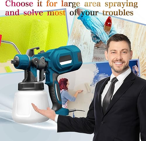 Miniatura 5 de Pulverizador de pintura, pistola de pintura en aerosol de 850 V con 4 boquillas de cobre, 3 patrones de pulverización y recipiente de 40.6 fl oz,