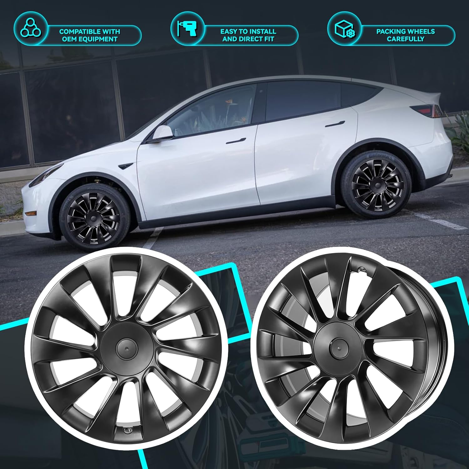 New 20 Inch 20x9.5" Replacement Wheel Rim Fits for Tesla Model Y 2020 2021 2022 2023, OEM Design Wheel Black Single Rim