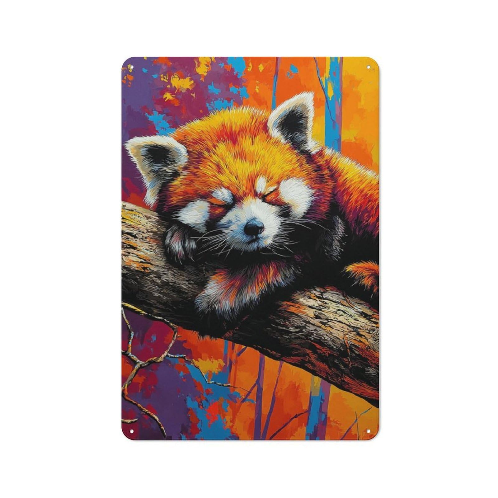 Junmoney Sleepy Red Panda On Branch 30X20cm Retro Tin Sign With For Living Room Or Hallway, A Decorative Metal Sign For Living Rooms And Hallways