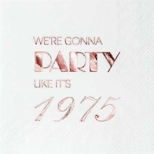 Crisky Servilletas de cóctel de cumpleaños número 50 para mujer, decoraciones de fiesta de cumpleaños 50 para pasteles, postres, mesa de berea,