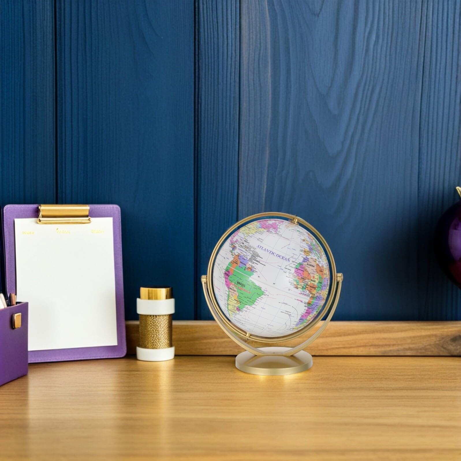 SUPVOX Mappamondo Decorativo da 20 Cm con Supporto Dorato, Globo Terrestre Rotante Educativo e Studenti, Materiale Didattico Geografico per Casa, Scuola e Ufficio