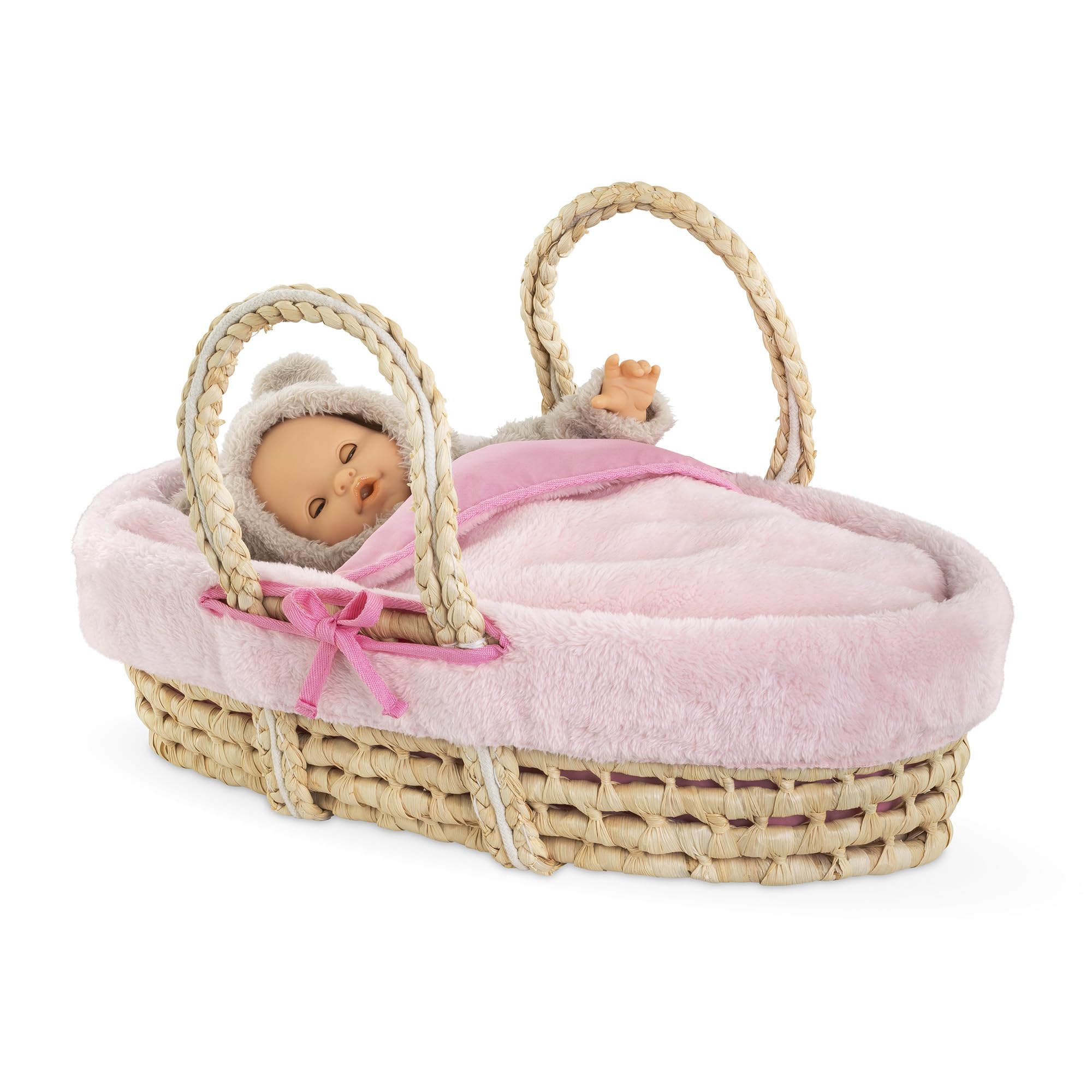 Corolle - Ensemble Couffin Peluche Rose, Accessoire, pour Poupons 36 et 42cm, dès 3 Ans, 9000141850