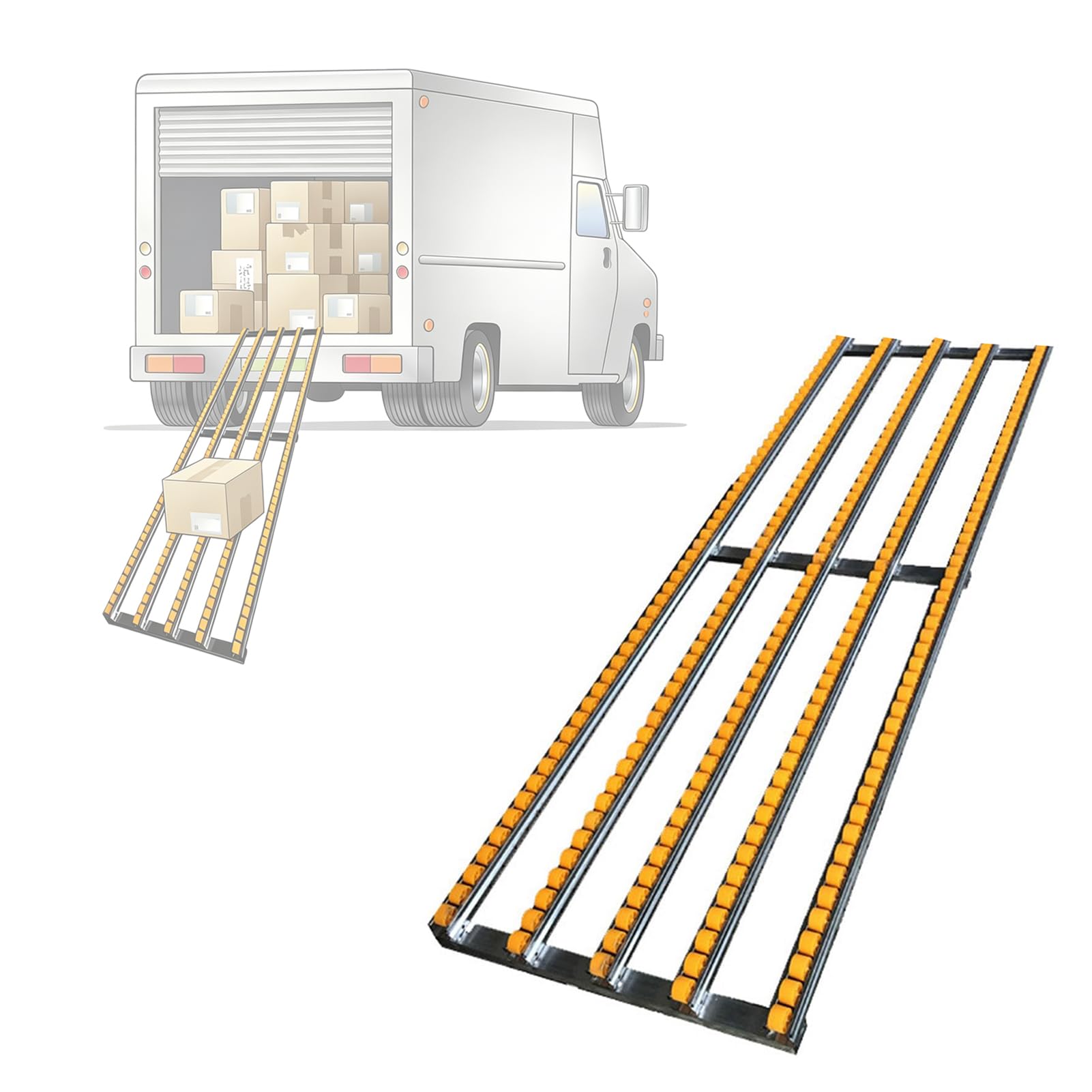 HJZALMI Schwerkraft Rollenbahn 50x100cm, mit ABS-Kunststoffrollen, Gelb | Antriebsloser Rollenförderer, leichtes Rollenband ideal für Lager, Werkstatt, Güterumschlag, Eimertransport und LKW-Beladung