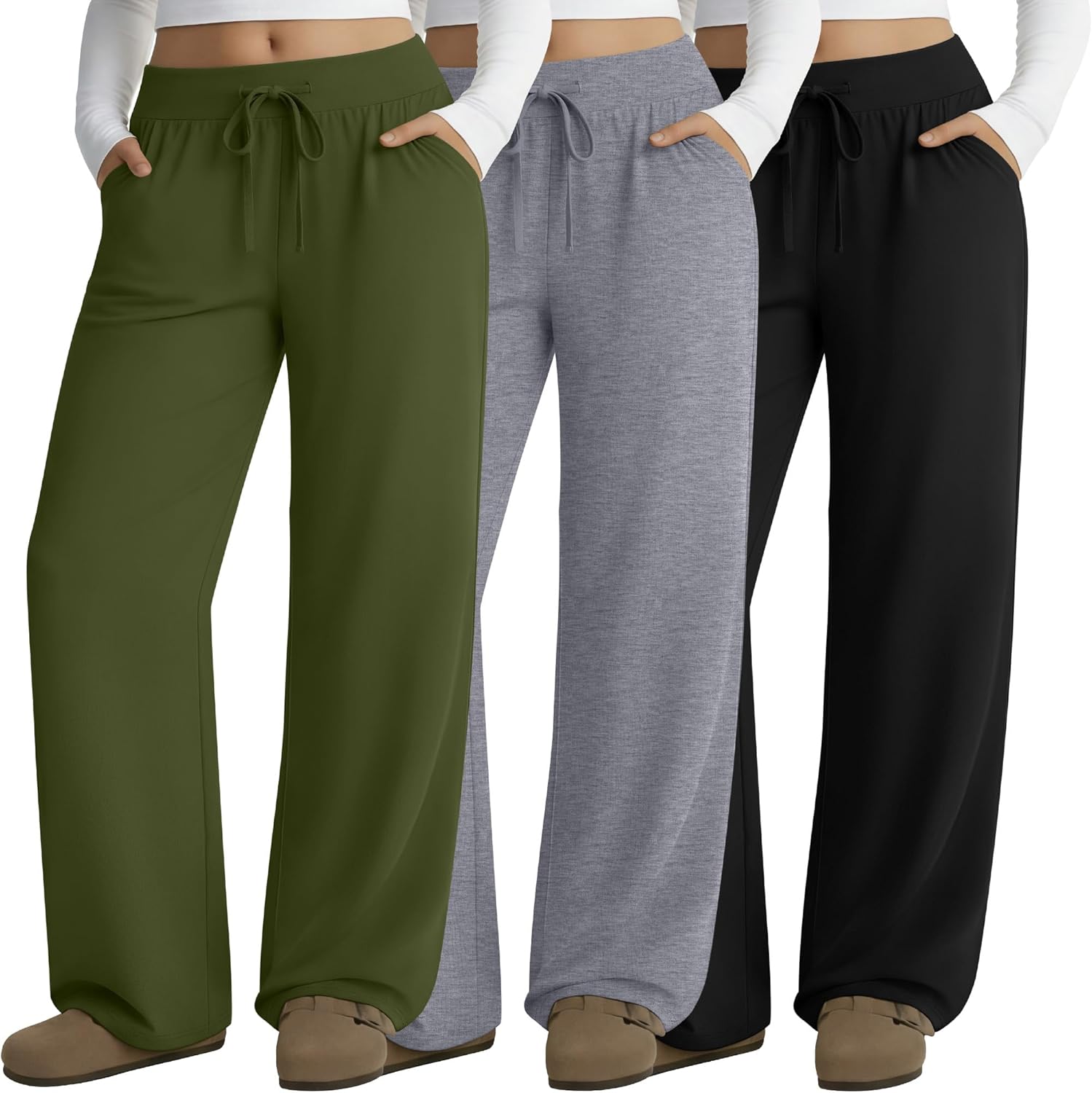Neer 3 Pack Women's Plus Size Lounge Pants, Wide Leg Yoga Pants Baggy Drawstring Sweatpants with Pockets Casual Loose Jogger