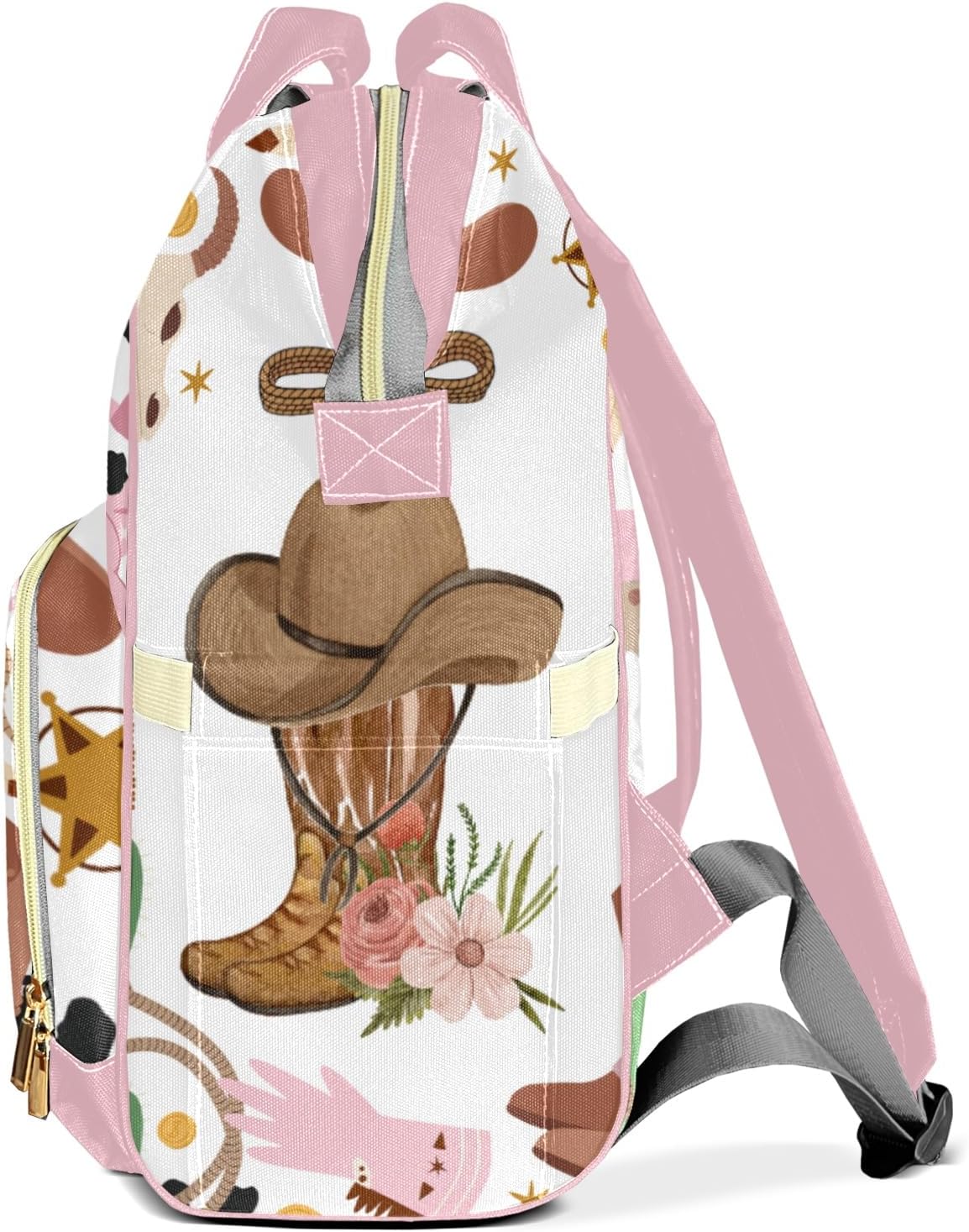 Cowgirl Hat Boots Rodeo Customizable Large Capacity Diaper Bag Personalized Name,Waterproof Multi-Function Mommy Bag with Thermal Pockets for Girls Boys
