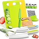 13 Pieces Montessori Kitchen Toys for Toddlers-Kids Cooking Sets Real-Toddler Toys Set for Real Cooking with Plastic Children Safe Knives Crinkle Cutter Kids Cutting Board