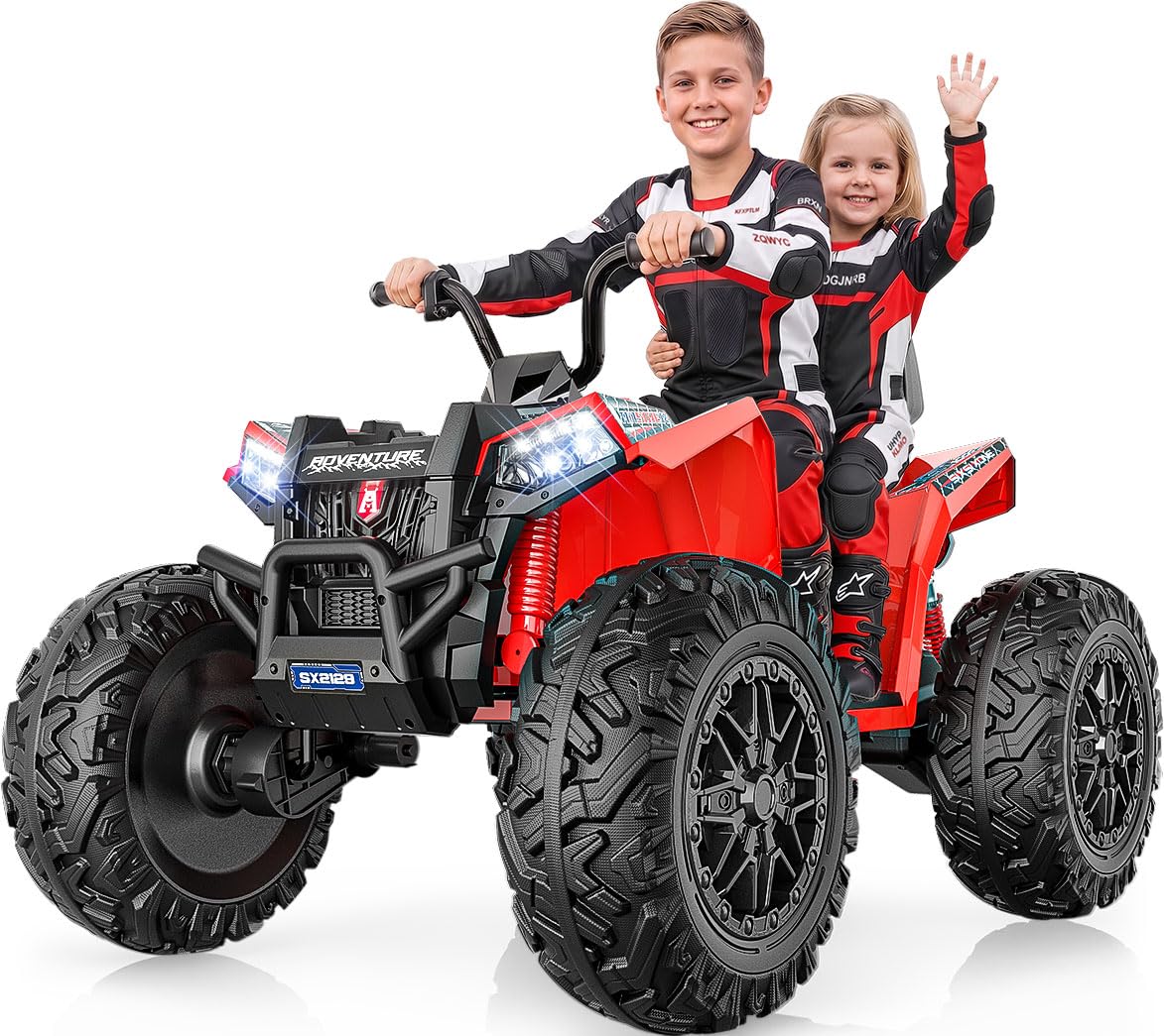 ANPABO 24V XXXL Kids ATV 4 Wheeler Ages 5-14, 4WD &amp; 800W, 200 Lbs, Red