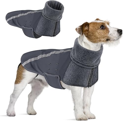 SlowTon Chaqueta para perros grandes medianos y pequeños abrigo de invierno para perros de forro polar cálido con bufanda de cuello alto a prueba de