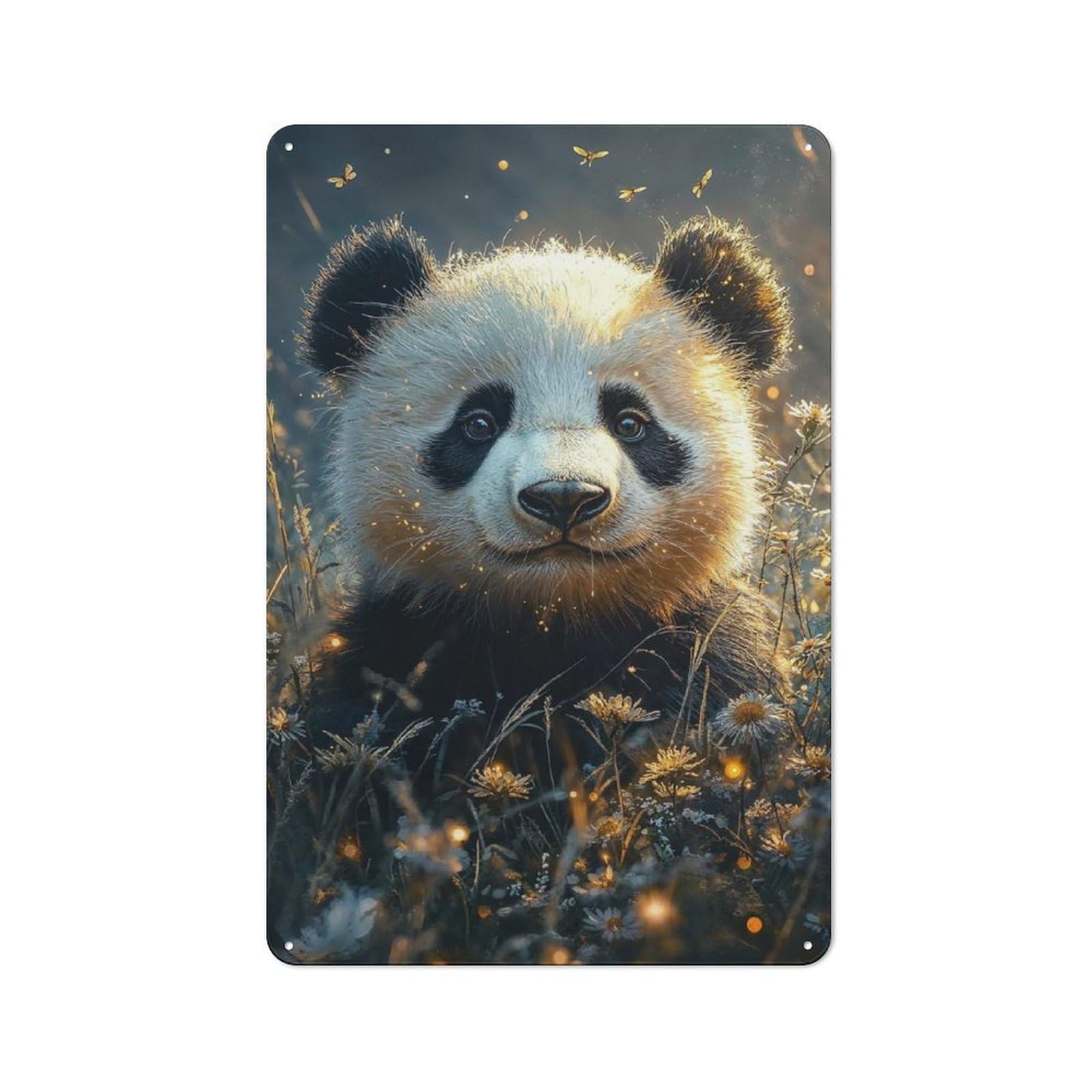 Junmoney Panda In A Field Of Flowers For Garden Room Or Summerhouse, Vintage Tin Sign 30X20cm, For Display In Garden Rooms And Summerhouses