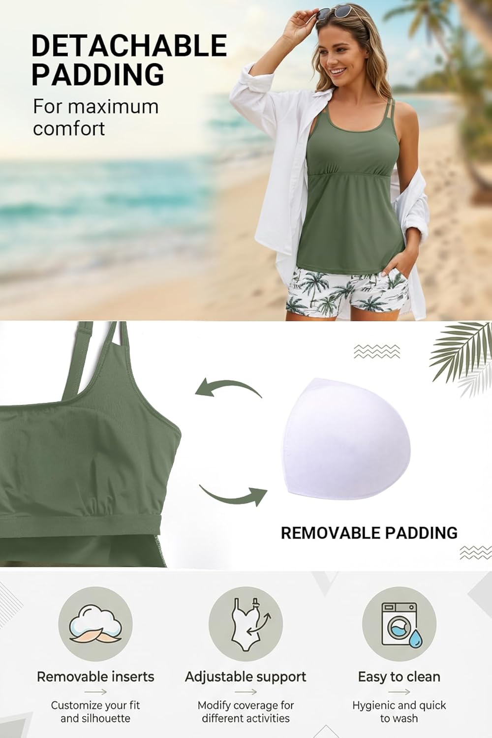 Tempt Me Two Piece Tankini Swimsuits for Women Tummy Control Bathing Suit with Shorts Athletic Two Side Pockets Swimwear - Image 2