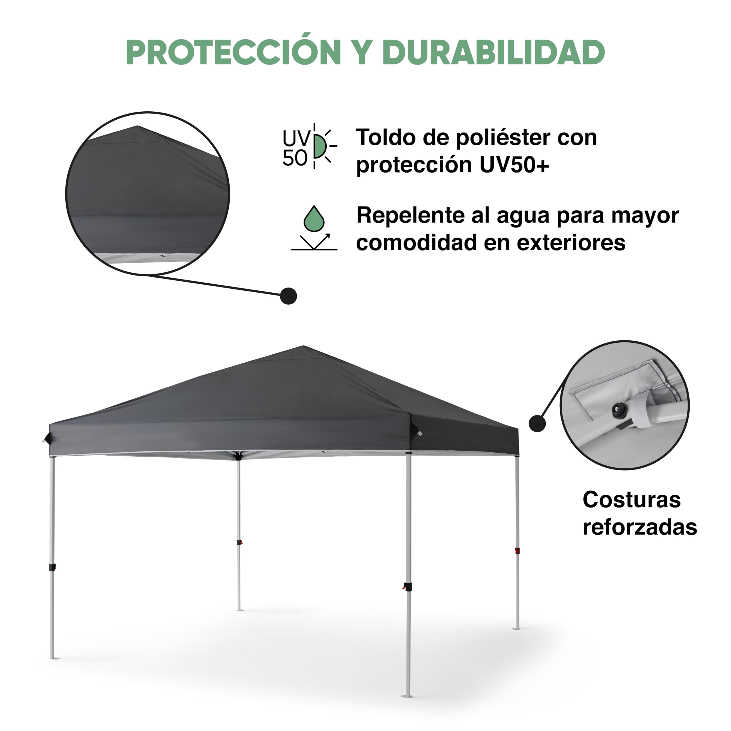KG KITGARDEN - Carpa Plegable 3x3m con Diseño Pop Up, Incluye Piquetas y Bolsa de Transporte, Gris